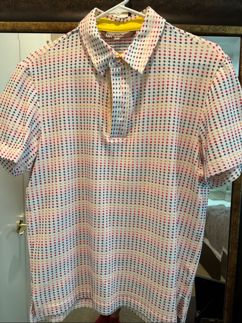 White Polo with Multi-Color Dot Print